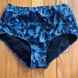 Mimi Hammer Blue Leaf Print High-Waisted Bikini Bottoms